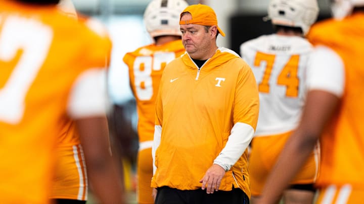 Tennessee head coach Josh Heupel during Vols' football's first day of fall camp in Knoxville on July 30, 2025.
