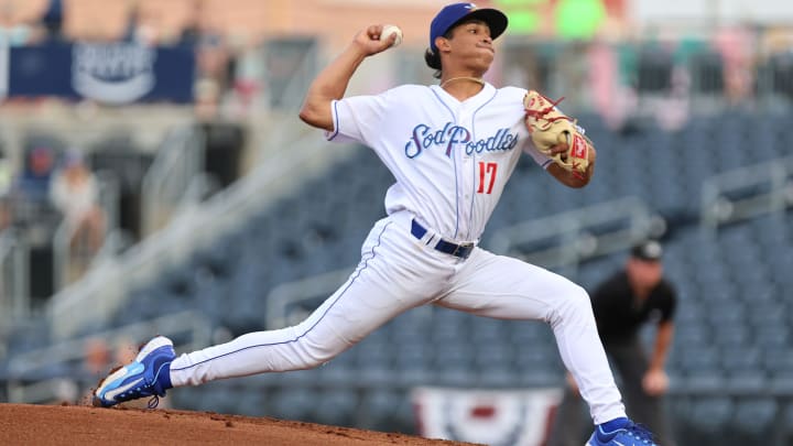 Amarillo Sod Poodles Yilber Diaz (17) pitches the ball in a Texas League Championship game against the Arkansas Travelers, Tuesday night, September 26, 2023, at Hodgetown, in Amarillo, Texas. The Arkansas Travelers won 6-5. Amarillo Sod Poodles Yilber Diaz (17) pitches the ball in a Texas League Championship game against the Arkansas Travelers, Tuesday night, September 26, 2023, at Hodgetown, in Amarillo, Texas. The Arkansas Travelers won 6-5.
