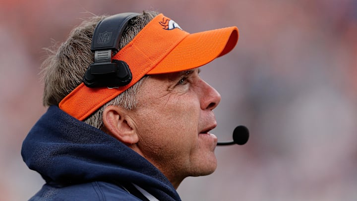 Dec 31, 2023; Denver, Colorado, USA; Denver Broncos head coach Sean Payton looks on in the second