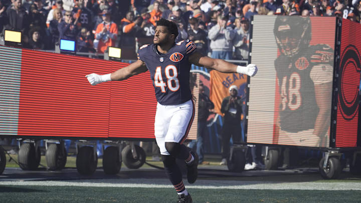 Bears linebacker D'Marco Jackson takes the field prior to a game against the Pittsburgh Steelers. 