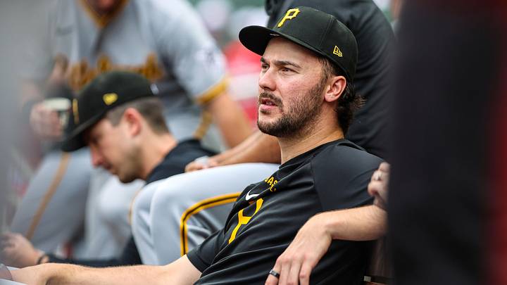 Jun 7, 2026; Cumberland, Georgia, USA; Pittsburgh Pirates pitcher Paul Skenes (30) in the dugout during the game against the Atlanta Braves during the third inning at Truist Park. Mandatory Credit: Jordan Godfree-Imagn Images