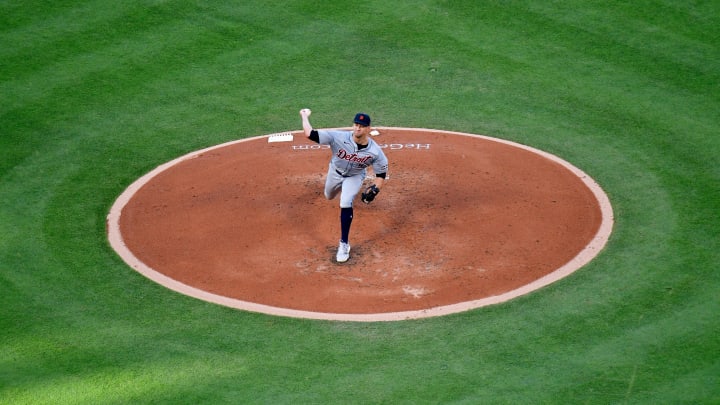 Jun 27, 2024; Anaheim, California, USA; Detroit Tigers starting pitcher Jack Flaherty (9) throws against the Los Angeles Angels during the second inning at Angel Stadium. Mandatory Credit: Gary A. Vasquez-USA TODAY Sports Jun 27, 2024; Anaheim, California, USA; Detroit Tigers starting pitcher Jack Flaherty (9) throws against the Los Angeles Angels during the second inning at Angel Stadium. Mandatory Credit: Gary A. Vasquez-USA TODAY Sports