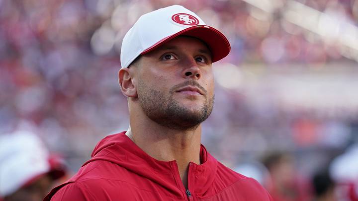 Aug 9, 2025; Santa Clara, California, USA;  San Francisco 49ers defensive lineman Nick Bosa (97) watches from the sidelines in the first quarter against the Denver Broncos at Levi's Stadium. Mandatory Credit: David Gonzales-Imagn Images