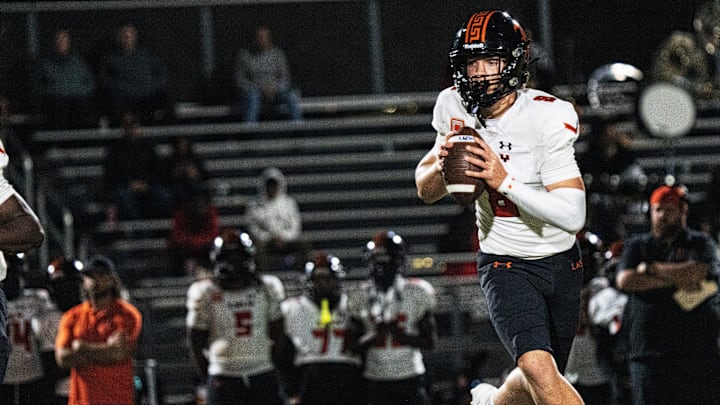 Brady Quinn, the quarterback of Lely throws for a touchdown to Ty Collins during a game against South Fort Myers High School at South Fort Myers on Friday, Oct. 31, 2025. Lely won. Brady Quinn, the quarterback of Lely throws for a touchdown to Ty Collins during a game against South Fort Myers High School at South Fort Myers on Friday, Oct. 31, 2025. Lely won.