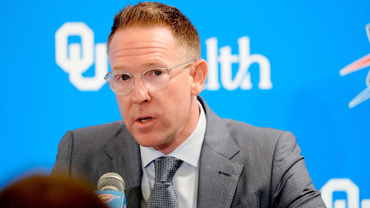 Thunder general manager Sam Presti speaks during an introductory press conference for the 2024 Thunder draft picks at Oklahoma Contemporary Arts Center in Oklahoma City, Saturday, June, 29, 2024.
