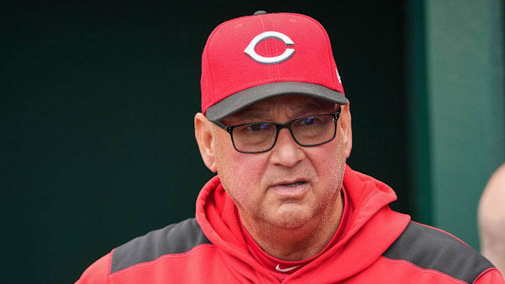 May 26, 2025; Kansas City, Missouri, USA; Cincinnati Reds manager Terry Francona (77) watches warm ups against the Kansas City Royals prior to a game at Kauffman Stadium. Mandatory Credit: Denny Medley-Imagn Images May 26, 2025; Kansas City, Missouri, USA; Cincinnati Reds manager Terry Francona (77) watches warm ups against the Kansas City Royals prior to a game at Kauffman Stadium. Mandatory Credit: Denny Medley-Imagn Images