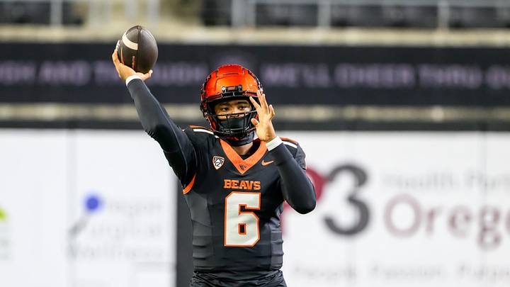 Nov 8, 2025; Corvallis, Oregon, USA; Oregon State Beavers quarterback Maalik Murphy (6) warms up before the game against the Sam Houston Bearkats at Reser Stadium. Mandatory Credit: Craig Strobeck-Imagn Images