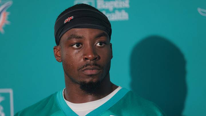 Jul 23, 2025; Miami Gardens, FL, USA; Miami Dolphins cornerback Kader Kohou (4) speaks to reporters during training camp at Baptist Health Training Complex. Mandatory Credit: Sam Navarro-Imagn Images Jul 23, 2025; Miami Gardens, FL, USA; Miami Dolphins cornerback Kader Kohou (4) speaks to reporters during training camp at Baptist Health Training Complex. Mandatory Credit: Sam Navarro-Imagn Images