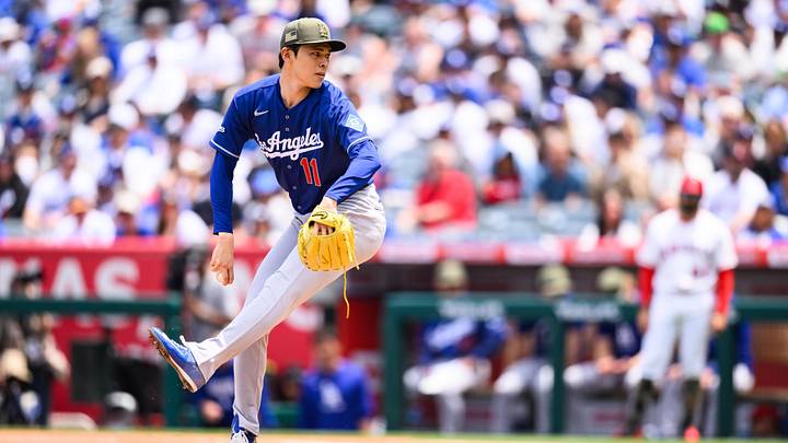 May 17, 2026; Anaheim, California, USA; Los Angeles Dodgers pitcher Roki Sasaki (11) delivers during the first inning against the Los Angeles Angels at Angel Stadium. Mandatory Credit: William Liang-Imagn Images
