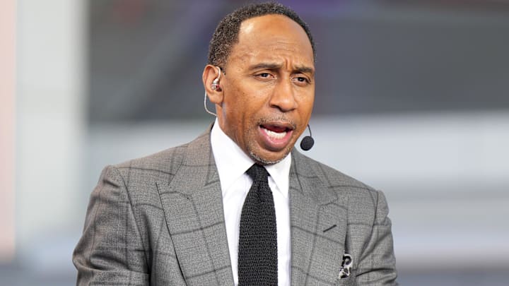 Oct 23, 2024; Inglewood, California, USA; Stephen A. Smith (Stephen Smith) on the ESPN NBA Countdown live set at Intuit Dome. Mandatory Credit: Kirby Lee-Imagn Images