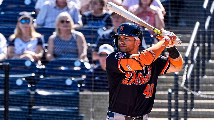 Detroit Tigers outfielder Trei Cruz bats in spring training. Detroit Tigers outfielder Trei Cruz bats in spring training.