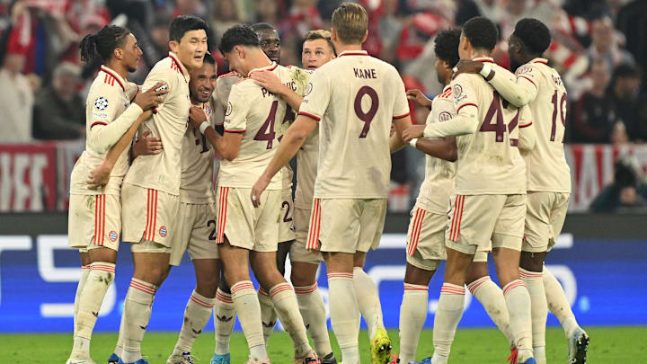 Bayern Munich celebrating a goal against Dinamo Zagreb in the first Champions League game of the season.
