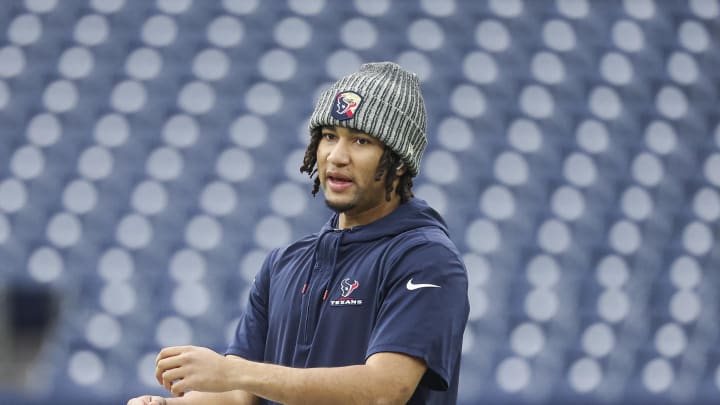 Dec 31, 2023; Houston, Texas, USA; Houston Texans quarterback C.J. Stroud (7) warms up before the game against the Tennessee Titans at NRG Stadium. Mandatory Credit: Troy Taormina-USA TODAY Sports Dec 31, 2023; Houston, Texas, USA; Houston Texans quarterback C.J. Stroud (7) warms up before the game against the Tennessee Titans at NRG Stadium. Mandatory Credit: Troy Taormina-USA TODAY Sports