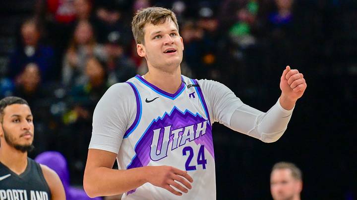 Oct 16, 2025; Salt Lake City, Utah, USA; Utah Jazz center Walker Kessler (24) smiles after making a great play during the first half against the Portland Trail Blazers at Delta Center. Mandatory Credit: Peter Creveling-Imagn Images Oct 16, 2025; Salt Lake City, Utah, USA; Utah Jazz center Walker Kessler (24) smiles after making a great play during the first half against the Portland Trail Blazers at Delta Center. Mandatory Credit: Peter Creveling-Imagn Images