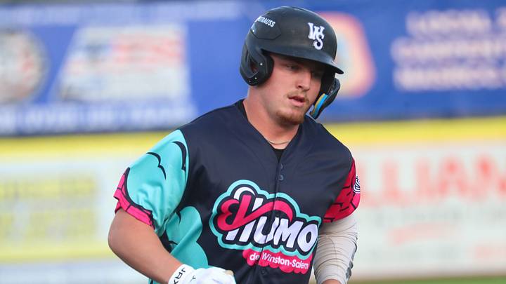 Winston-Salem’s Caleb Bonemer rounds third base after hitting a home run.