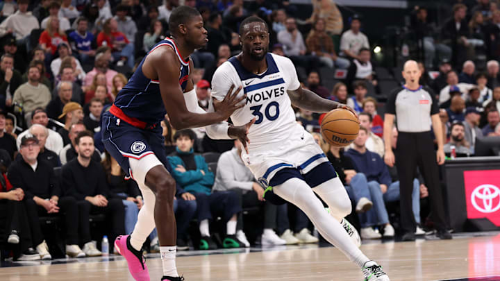 Minnesota Timberwolves forward Julius Randle drives to the basket against Los Angeles Clippers center Mo Bamba during the first half at Intuit Dome in Inglewood, Calif., on Dec. 4, 2024. Minnesota Timberwolves forward Julius Randle drives to the basket against Los Angeles Clippers center Mo Bamba during the first half at Intuit Dome in Inglewood, Calif., on Dec. 4, 2024.