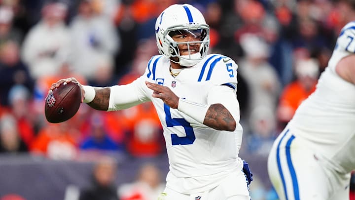 Dec 15, 2024; Denver, Colorado, USA; Indianapolis Colts quarterback Anthony Richardson (5) prepares to pass the ball in the second half against the Denver Broncos at Empower Field at Mile High. Mandatory Credit: Ron Chenoy-Imagn Images Dec 15, 2024; Denver, Colorado, USA; Indianapolis Colts quarterback Anthony Richardson (5) prepares to pass the ball in the second half against the Denver Broncos at Empower Field at Mile High. Mandatory Credit: Ron Chenoy-Imagn Images
