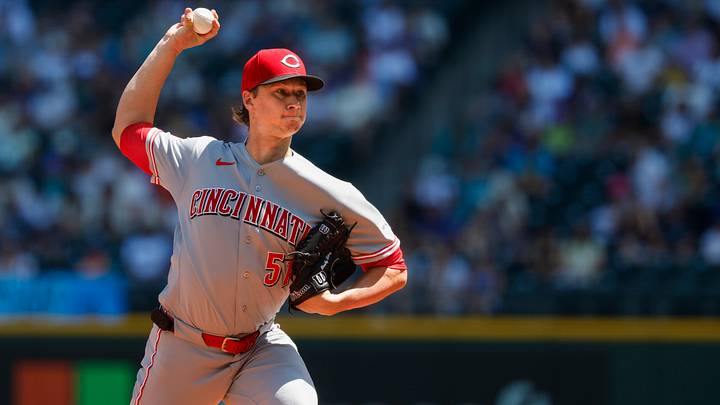 Jul 22, 2026; Seattle, Washington, USA; Cincinnati Reds starting pitcher Brady Singer (51) throws against the Seattle Mariners during the first inning at T-Mobile Park. Mandatory Credit: Joe Nicholson-Imagn Images