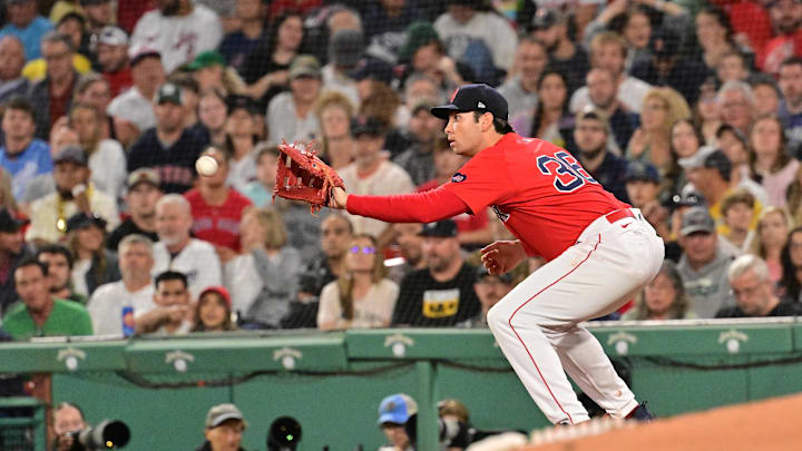 Sep 27, 2024; Boston, Massachusetts, USA; Boston Red Sox first baseman Triston Casas (36) makes a catch for an out against the Tampa Bay Rays during the sixth inning at Fenway Park. Mandatory Credit: Eric Canha-Imagn Images Sep 27, 2024; Boston, Massachusetts, USA; Boston Red Sox first baseman Triston Casas (36) makes a catch for an out against the Tampa Bay Rays during the sixth inning at Fenway Park. Mandatory Credit: Eric Canha-Imagn Images