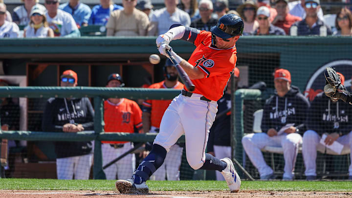 Feb 25, 2026; Lakeland, Florida, USA; Detroit Tigers shortstop Kevin McGonigle (85) during the first inning against the Toronto Blue Jays at Publix Field at Joker Marchant Stadium. Mandatory Credit: Mike Watters-Imagn Images
