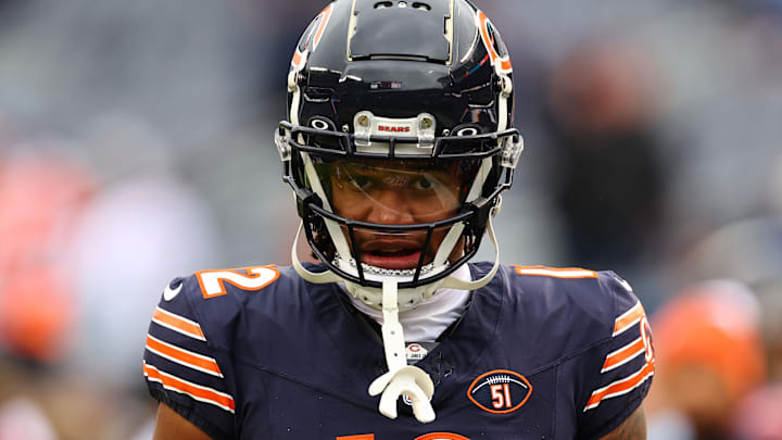 Dec 10, 2023; Chicago, Illinois, USA; Chicago Bears wide receiver Velus Jones Jr. (12) practices