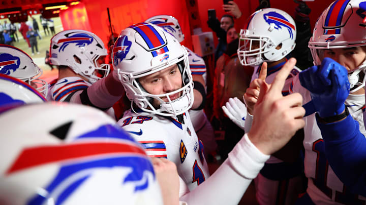 Jan 26, 2025; Kansas City, MO, USA; Buffalo Bills quarterback Josh Allen (17) takes the field before the AFC Championship game against the Kansas City Chiefs