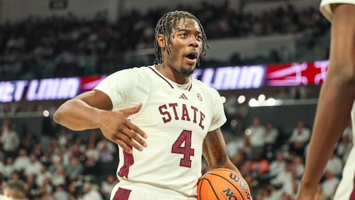 Feb 1, 2025; Starkville, Mississippi, USA; Mississippi State Bulldogs forward Cameron Matthews (4) reacts against the Missouri Tigers during the second half at Humphrey Coliseum. Mandatory Credit: Wesley Hale-Imagn Images Feb 1, 2025; Starkville, Mississippi, USA; Mississippi State Bulldogs forward Cameron Matthews (4) reacts against the Missouri Tigers during the second half at Humphrey Coliseum. Mandatory Credit: Wesley Hale-Imagn Images