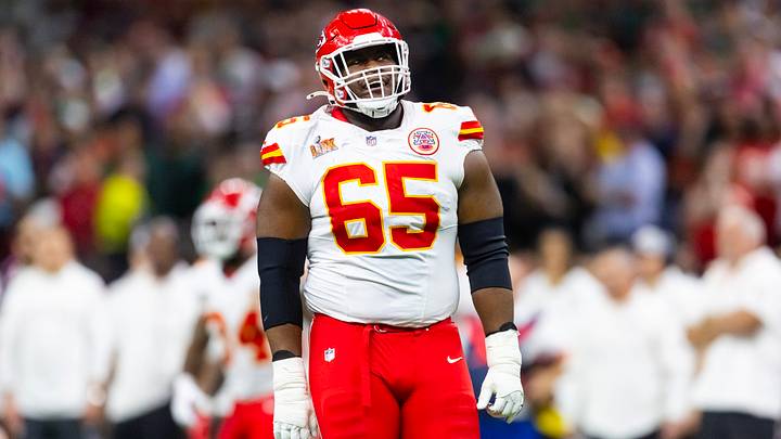 Feb 9, 2025; New Orleans, LA, USA; Kansas City Chiefs guard Trey Smith (65) against the Philadelphia Eagles in Super Bowl LIX at Ceasars Superdome. Mandatory Credit: Mark J. Rebilas-Imagn Images Feb 9, 2025; New Orleans, LA, USA; Kansas City Chiefs guard Trey Smith (65) against the Philadelphia Eagles in Super Bowl LIX at Ceasars Superdome. Mandatory Credit: Mark J. Rebilas-Imagn Images