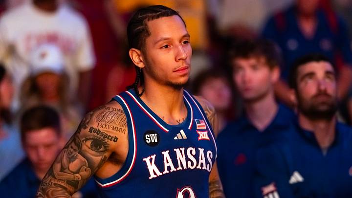 Mar 3, 2026; Tempe, Arizona, USA; Kansas Jayhawks guard Tre White (3) against the Arizona State Sun Devils at Desert Financial Arena. Mandatory Credit: Mark J. Rebilas-Imagn Images Mar 3, 2026; Tempe, Arizona, USA; Kansas Jayhawks guard Tre White (3) against the Arizona State Sun Devils at Desert Financial Arena. Mandatory Credit: Mark J. Rebilas-Imagn Images