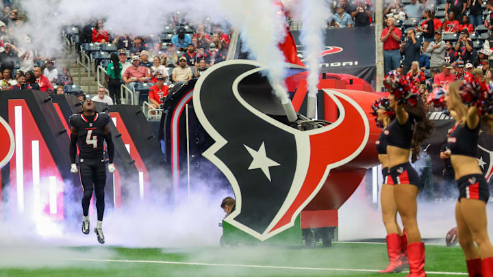 Nov 9, 2025; Houston, Texas, USA; Houston Texans cornerback Kamari Lassiter (4) takes the field prior to a game against the Jacksonville Jaguars at NRG Stadium. Mandatory Credit: Thomas Shea-Imagn Images Nov 9, 2025; Houston, Texas, USA; Houston Texans cornerback Kamari Lassiter (4) takes the field prior to a game against the Jacksonville Jaguars at NRG Stadium. Mandatory Credit: Thomas Shea-Imagn Images
