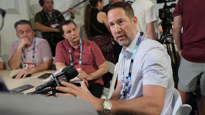 Dallas Cowboys head coach Brian Schottenheimer answers questions from the media during the NFL Annual League Meeting at The Breakers.