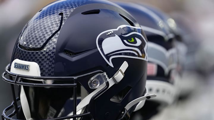 Aug 23, 2025; Green Bay, Wisconsin, USA; General view of a Seattle Seahawks helmet prior to the game against the Green Bay Packers at Lambeau Field. Mandatory Credit: Jeff Hanisch-Imagn Images Aug 23, 2025; Green Bay, Wisconsin, USA; General view of a Seattle Seahawks helmet prior to the game against the Green Bay Packers at Lambeau Field. Mandatory Credit: Jeff Hanisch-Imagn Images
