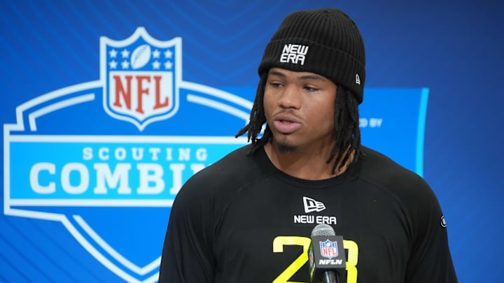 Feb 26, 2025; Indianapolis, IN, USA; Mississippi defensive lineman Walter Nolen (DL23) during the 2025 NFL Scouting Combine at the Indiana Convention Center. Mandatory Credit: Kirby Lee-Imagn Images