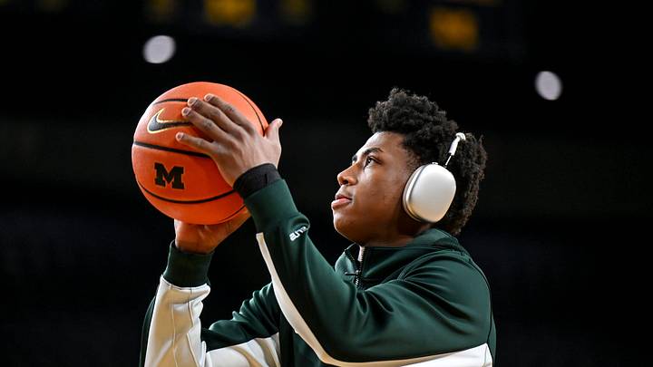 Michigan State's Jeremy Fears Jr. shoots before the game against Michigan on Sunday, March 8, 2026, at the Crisler Center in Ann Arbor. Michigan State's Jeremy Fears Jr. shoots before the game against Michigan on Sunday, March 8, 2026, at the Crisler Center in Ann Arbor.