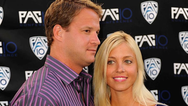 Then Southern California Trojans coach Lane Kiffin (left) and wife Layla Kiffin (right).
