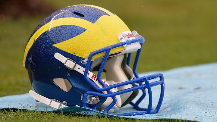 Detail photo of a Delaware Fightin Blue Hens helmet during their game against the North Carolina Tar Heels at Kenan Stadium on September 26, 2015 in Chapel Hill, North Carolina. North Carolina won 41-14.