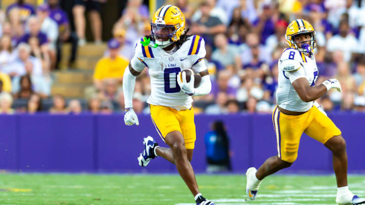 Reciever Zavion Thomas 0, LSU Tigers take on the Louisiana Tech. Sept 6, 2025; Baton Rouge, Louisiana, USA; at Tiger Stadium. Reciever Zavion Thomas 0, LSU Tigers take on the Louisiana Tech. Sept 6, 2025; Baton Rouge, Louisiana, USA; at Tiger Stadium.