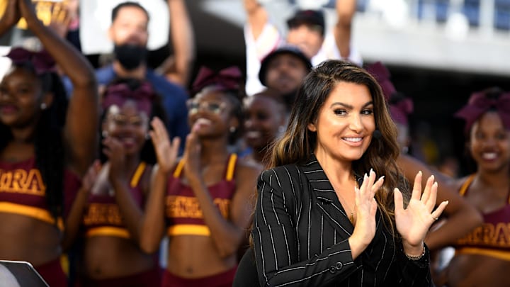 ESPN's 'First Take' broadcasts live from Tom Benson Hall of Fame Stadium with host Molly Qerim ahead of The Black College Football Hall of Fame Classic 2022. ESPN's 'First Take' broadcasts live from Tom Benson Hall of Fame Stadium with host Molly Qerim ahead of The Black College Football Hall of Fame Classic 2022.