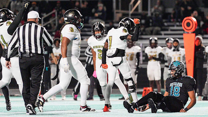 Atherton sacked North Oldham early in the first quarter during KHSAA football on Friday night in Goshen, Kentucky. Oct. 31, 2025