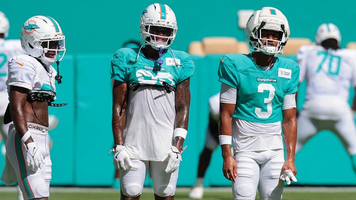 Miami Dolphins cornerback Chris Johnson (right) looks on during practice at Hard Rock Stadium. Mandatory Credit: Sam Navarro-Imagn Images Miami Dolphins cornerback Chris Johnson (right) looks on during practice at Hard Rock Stadium. Mandatory Credit: Sam Navarro-Imagn Images