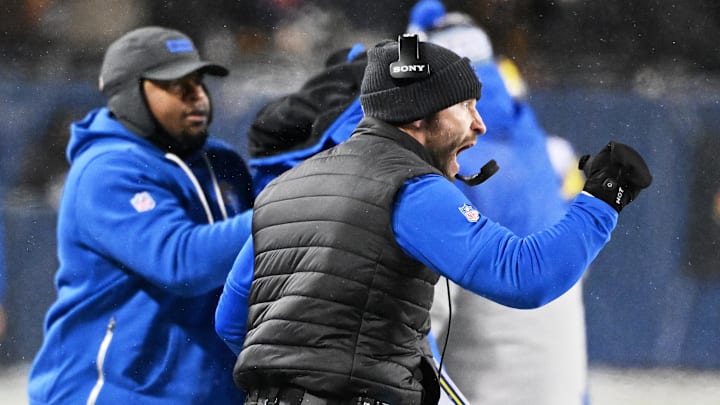 Jan 18, 2026; Chicago, IL, USA; Los Angeles Rams head coach Sean McVay reacts after a defensive stop against the Chicago Bears during the fourth quarter of an NFC Divisional Round game at Soldier Field. Mandatory Credit: Matt Marton-Imagn Images Jan 18, 2026; Chicago, IL, USA; Los Angeles Rams head coach Sean McVay reacts after a defensive stop against the Chicago Bears during the fourth quarter of an NFC Divisional Round game at Soldier Field. Mandatory Credit: Matt Marton-Imagn Images