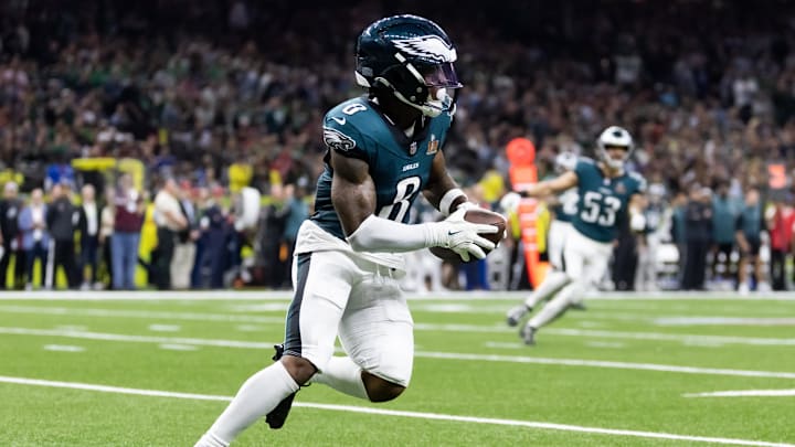 Feb 9, 2025; New Orleans, LA, USA; Philadelphia Eagles safety C.J. Gardner-Johnson (8) against the Kansas City Chiefs during Super Bowl LIX at Ceasars Superdome.