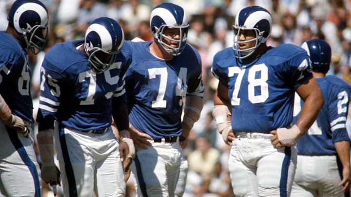 LA Rams Jack Youngblood, Deacon Jones, Merlin Olsen, Gregory Wojcik