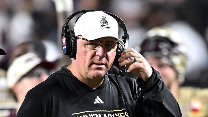 Texas A&M Aggies head coach Mike Elko looks on during a time-out in fourth quarter against the Arkansas Razorbacks at Kyle Field. Texas A&M Aggies head coach Mike Elko looks on during a time-out in fourth quarter against the Arkansas Razorbacks at Kyle Field.