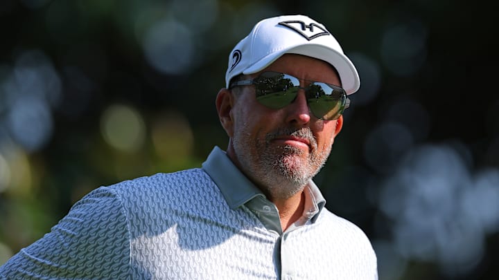 Phil Mickelson during the opening round of the 2025 PGA Championship at Quail Hollow Club