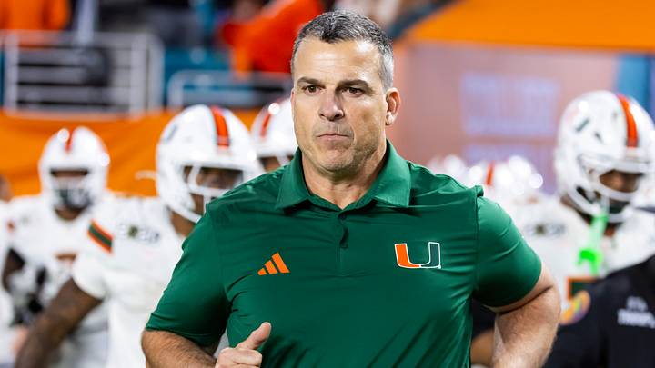 Jan 19, 2026; Miami Gardens, FL, USA; Miami Hurricanes head coach Mario Cristobal against the Indiana Hoosiers during the College Football Playoff National Championship game at Hard Rock Stadium. Mandatory Credit: Mark J. Rebilas-Imagn Images