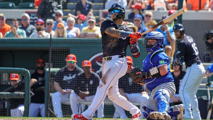 Detroit Tigers shortstop Javier Baez (28) looks on after striking out during Spring Training. 