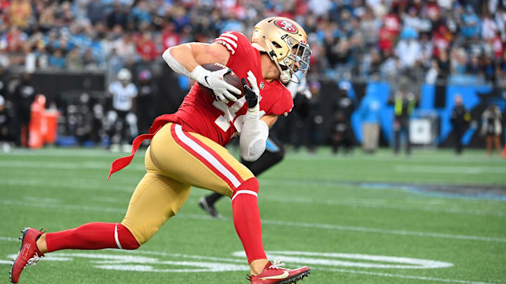 Oct 9, 2022; Charlotte, North Carolina, USA; San Francisco 49ers fullback Kyle Juszczyk (44) with