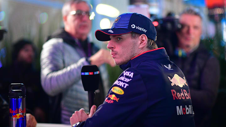 Nov 20, 2024; Las Vegas, Nevada, USA; Oracle Red Bull Racing driver Max Verstappen (1) during media availabilities at Las Vegas Circuit. Mandatory Credit: Gary A. Vasquez-Imagn Images Nov 20, 2024; Las Vegas, Nevada, USA; Oracle Red Bull Racing driver Max Verstappen (1) during media availabilities at Las Vegas Circuit. Mandatory Credit: Gary A. Vasquez-Imagn Images