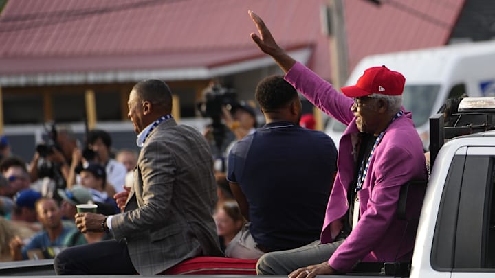 Jul 26, 2025; Cooperstown, NY, USA; Hall of Fame Inductee Dick Allen’s family arrives at the National Baseball Hall of Fame during the Parade of Legends in Coopestown, NY.